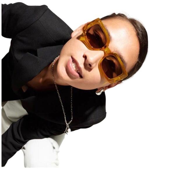 SZADE NIB Dart Sustainable On Trend Rectilinear Burnt Honey/Cherry Cola Sunglass - Picture 2 of 15